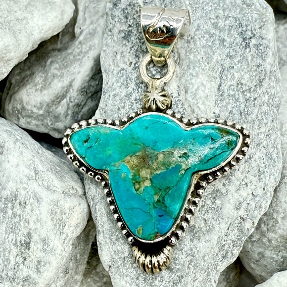 NWT Mojave Turquoise Steer Head Pendant Sterling Silver 925 Southwestern 6.9g - Picture 1 of 15